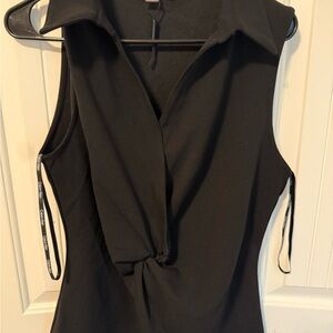 Calvin Klein Black Sleeveless Tie Front Blouse